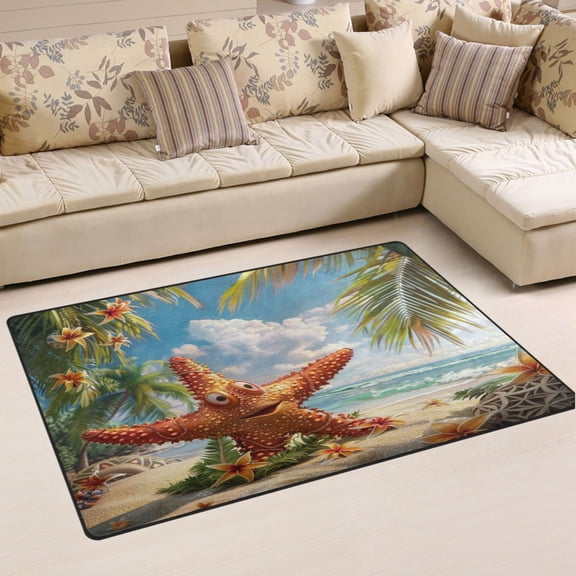 Ryvnso Cute Star Fish Tropical Palm Area Floor Mat Non-Slip Carpet Soft Rugs Doormats 60" x 39"