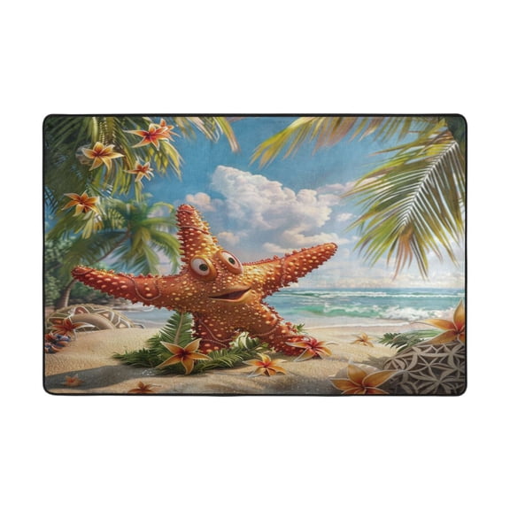 Ryvnso Cute Star Fish Tropical Palm Area Floor Mats Large Nursery Rugs Non-Slip Carpets Doormat 36" x 24"