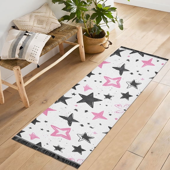 Ryvnso Cute Stars Bedroom Runner Rug 2'x6' Hallway Area Carpet Non Slip Entryway Mat with Tassels