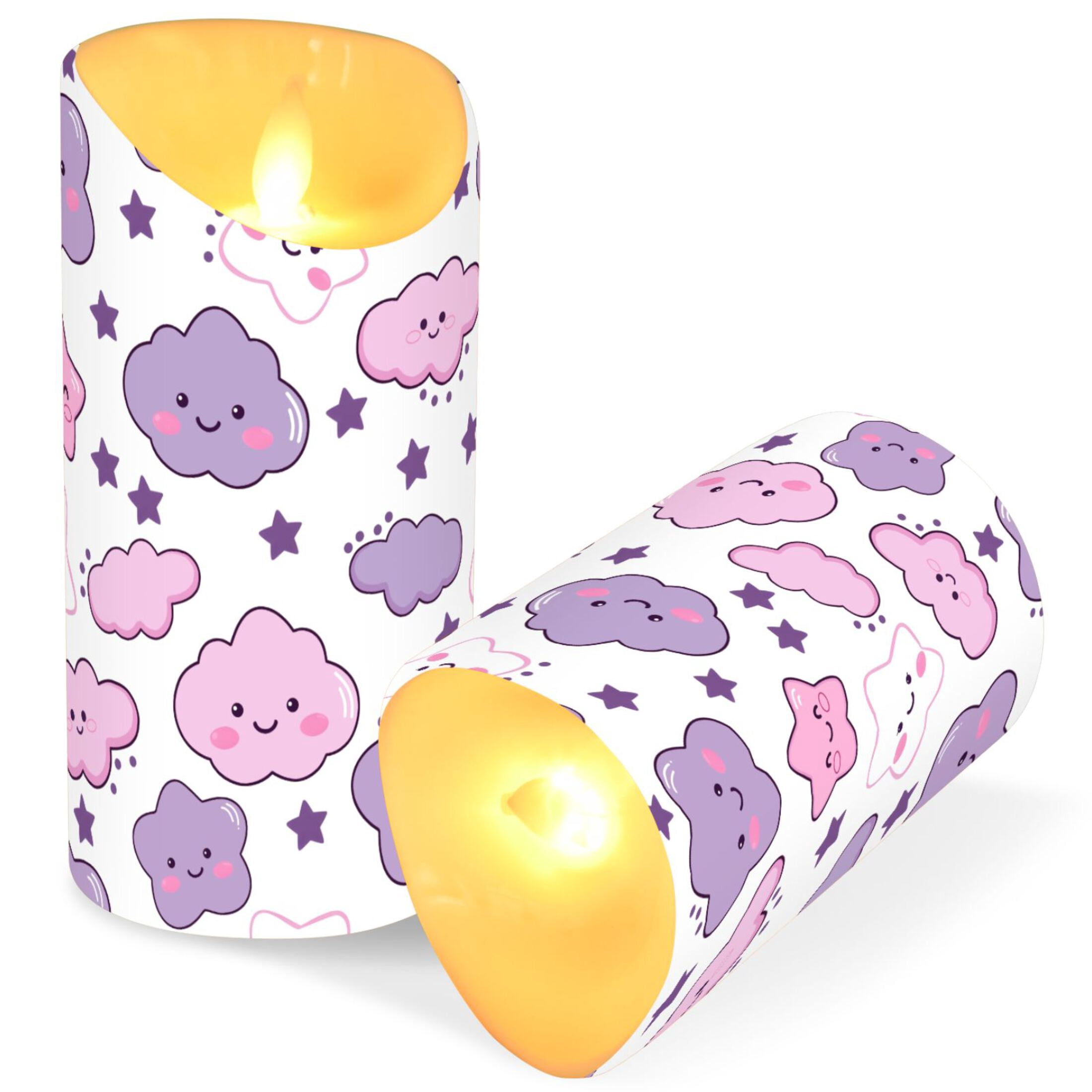 Skip Remote Operating Ryvnso Cute Stars Cloud 2 Pack Flameless LED Pillar Candles Battery ...
