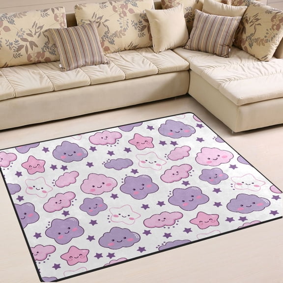 Ryvnso Cute Stars Cloud Area Rug Floor Mats Non-Slip Home Carpet 63 x 48 inch