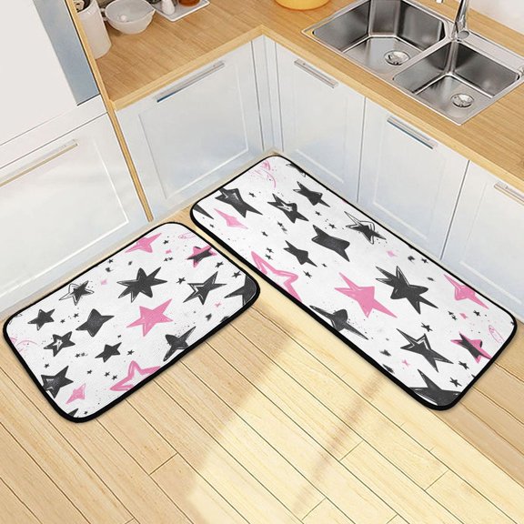 Ryvnso Cute Stars Kitchen Rugs Set Non Slip Runner Mats for Dining Room