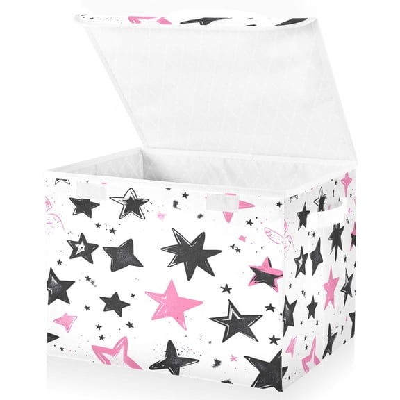 Ryvnso Cute Stars Large Lidded Foldable Storage Baskets Cubes Boxes Lids Bin for Home