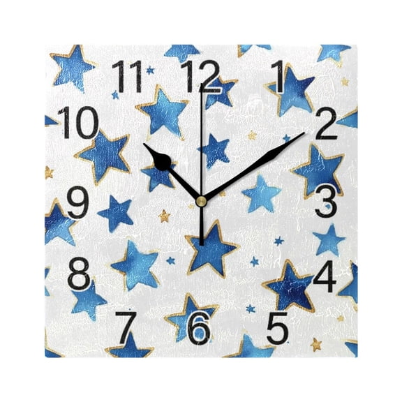 Ryvnso Cute Stars Wall Clock Square Silent Non-Ticking Battery Operated 7.78"