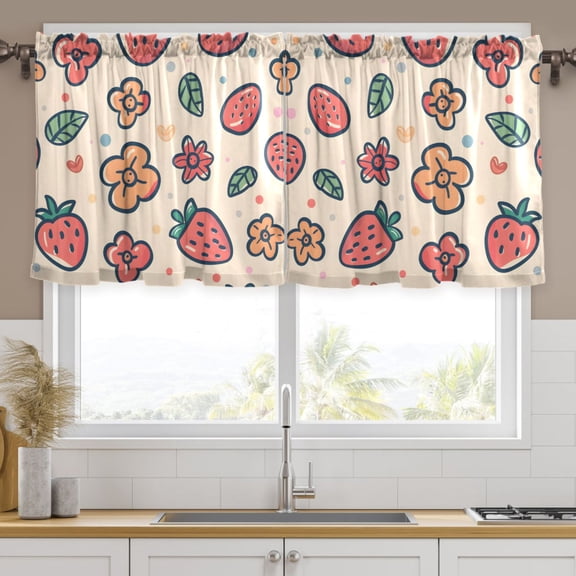 Ryvnso Cute Strawberry Curtains Sets Short Curtain Rod Pocket Half Window Cafe Farmhouse Tier 2 Panels 57"W x 24"L