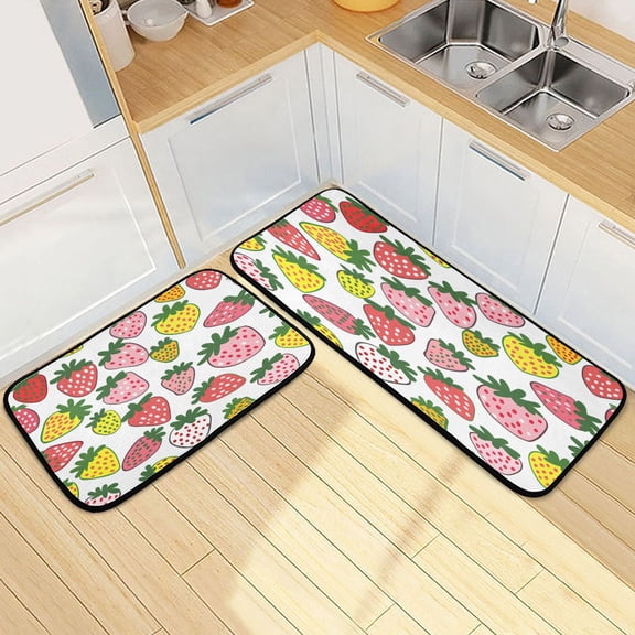 Ryvnso Cute Strawberry Kitchen Rugs Set Non Slip Runner Mats for Dining Room