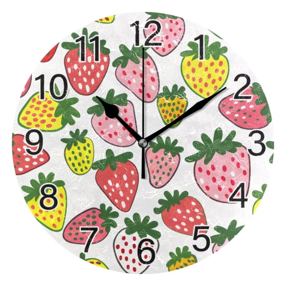 Ryvnso Cute Strawberry Wall Clock Non Ticking Silent Kitchen Clock Battery Operated Clocks 10 inch