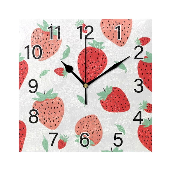 Ryvnso Cute Strawberry Wall Clock Square Silent Non-Ticking Battery Operated 7.78"