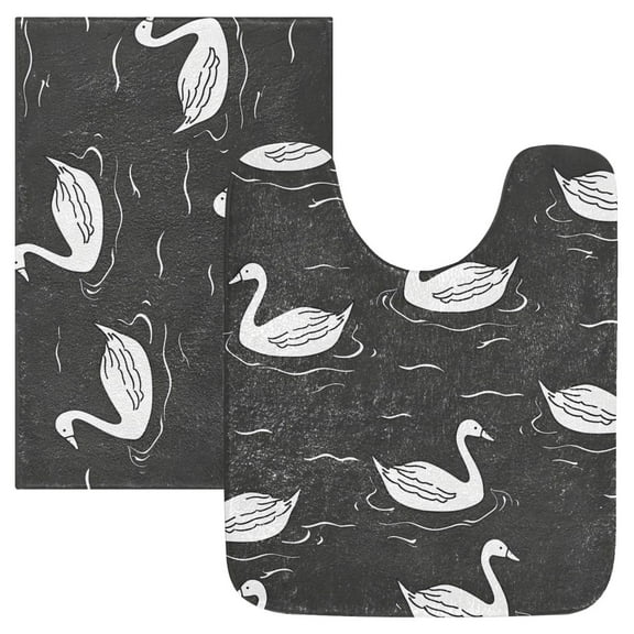 Ryvnso Cute Swan and Water Wave Bathroom Shaggy Rugs Toilet Mat Soft Contour Rug