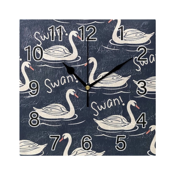Ryvnso Cute Swans Wall Clock Square Silent Non-Ticking Battery Operated 7.78"