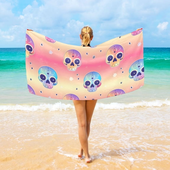 Ryvnso Cute Tie-dye Skull Beach Towel Quick Dry Swimming Yoga Beach Towels Large Sand Free Microfiber Towel 31"W x 71"L