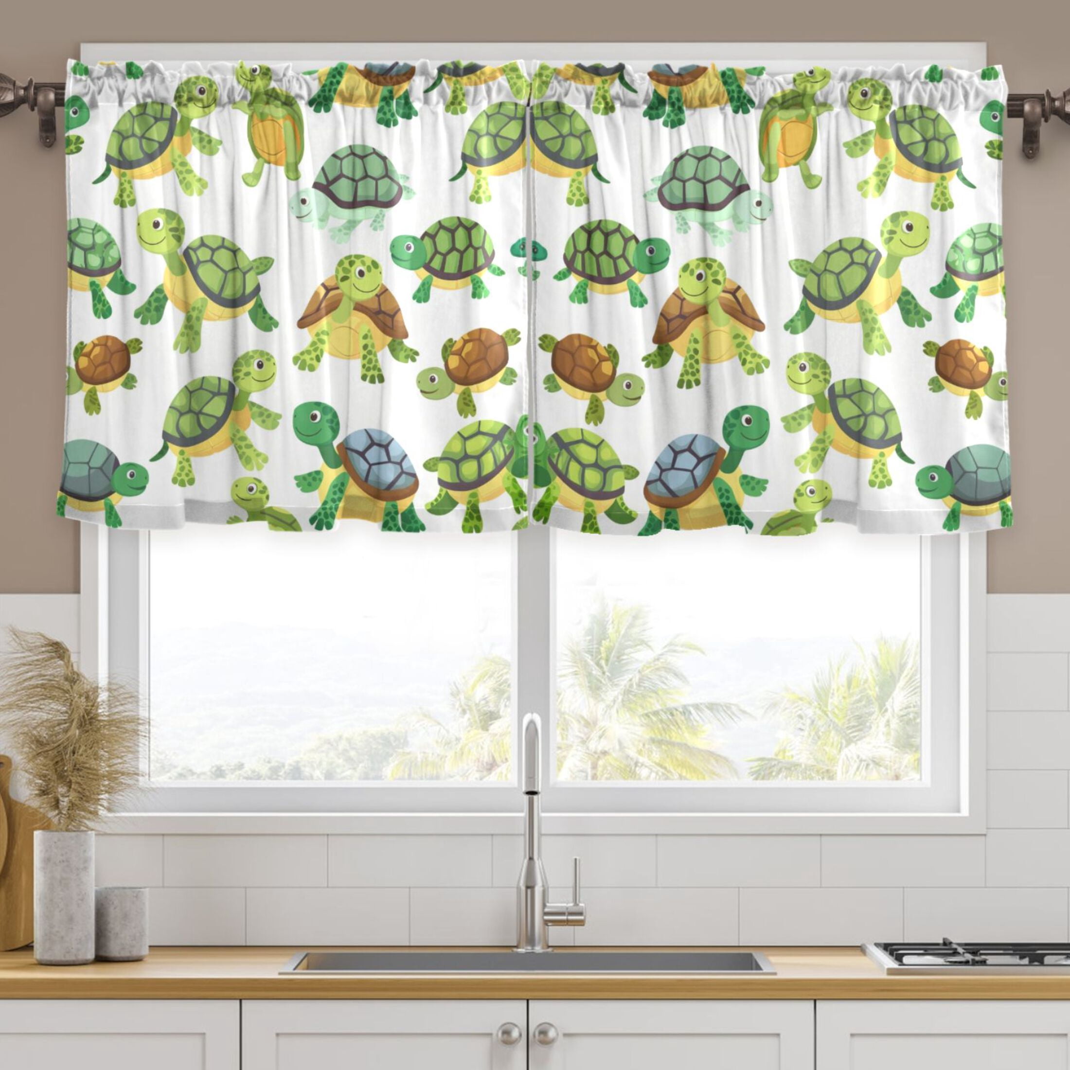 Turtle Panel Railing Ryvnso Cute Turtles Curtains Sets Short Curtain Rod Pocket Half Window ...