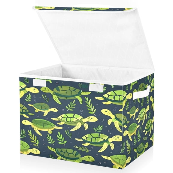 Ryvnso Cute Turtles Seaweed Leaf Large Lidded Foldable Storage Baskets Cubes Boxes Lids Bin for Home