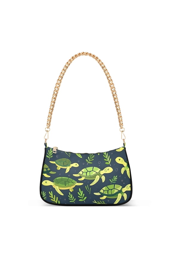 Cute Turtles Seaweed Leaf Womens Chain Shoulder Bag Tote Handbags Clutch Hobo Purse with Zipper for Travel
