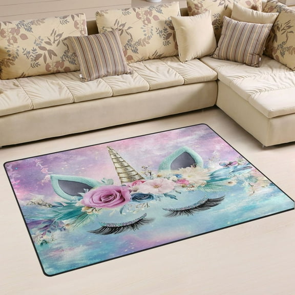 Ryvnso Cute Unicorn Area Floor Mat Non-Slip Carpet Soft Rugs Doormats 60" x 39"