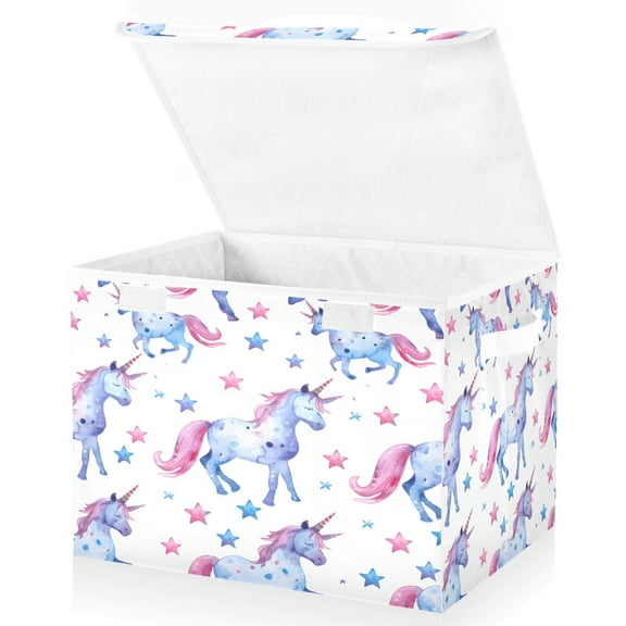 Ryvnso Cute Unicorn and Stars Large Lidded Foldable Storage Baskets Cubes Boxes Lids Bin for Home