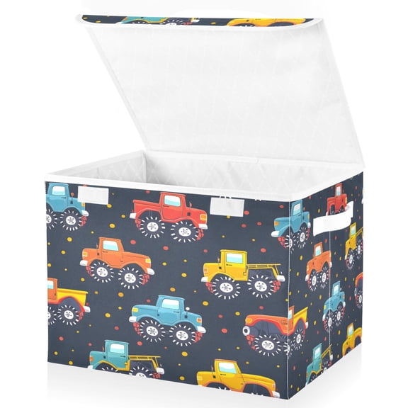 Ryvnso Cute Vehicles Car Large Lidded Foldable Storage Baskets Cubes Boxes Lids Bin for Home