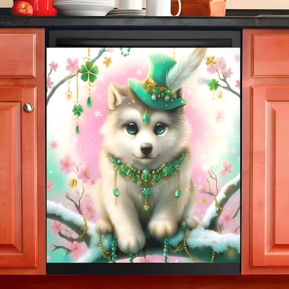 Ryvnso Cute Wolf Dishwasher Magnetic Refrigerator Magnet Cover Kitchen Home Decorative 23"x26"