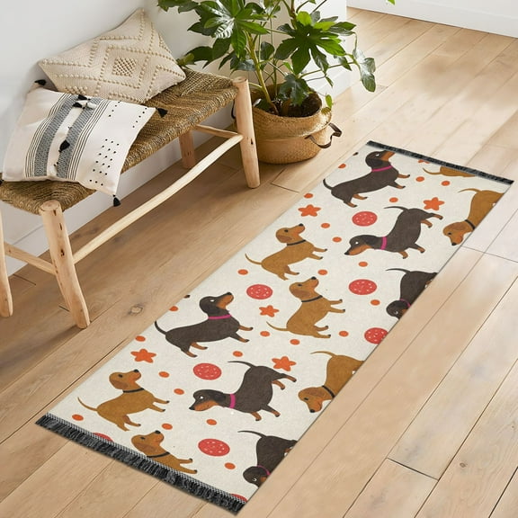 Ryvnso Dachshund Dog Balls Bedroom Runner Rug 2'x6' Hallway Area Carpet Non Slip Entryway Mat with Tassels