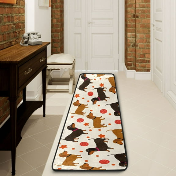Ryvnso Dachshund Dog Balls Hallway Runner Rugs Floor Carpet Non Slip Entryway Mat 2' x 6'