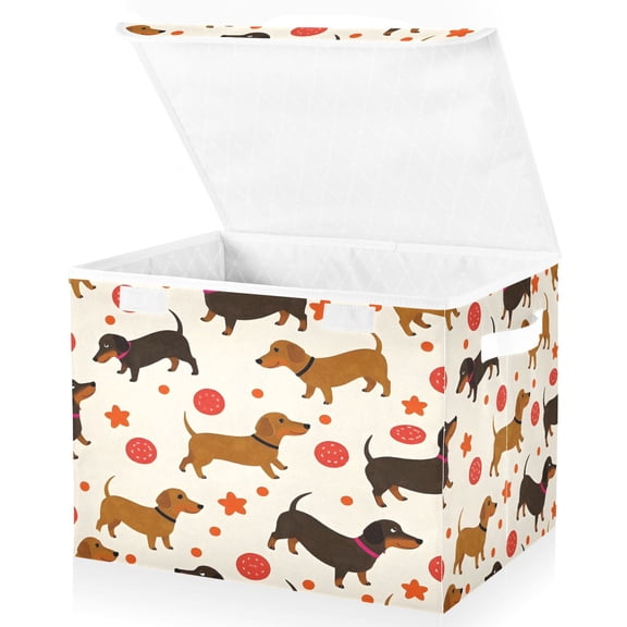 Ryvnso Dachshund Dog Balls Large Lidded Foldable Storage Baskets Cubes Boxes Lids Bin for Home