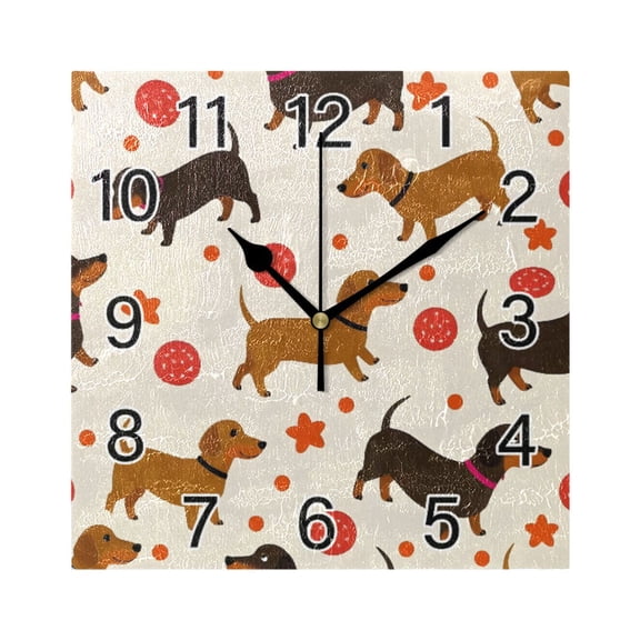 Ryvnso Dachshund Dog Balls Wall Clock Square Silent Non-Ticking Battery Operated 7.78"