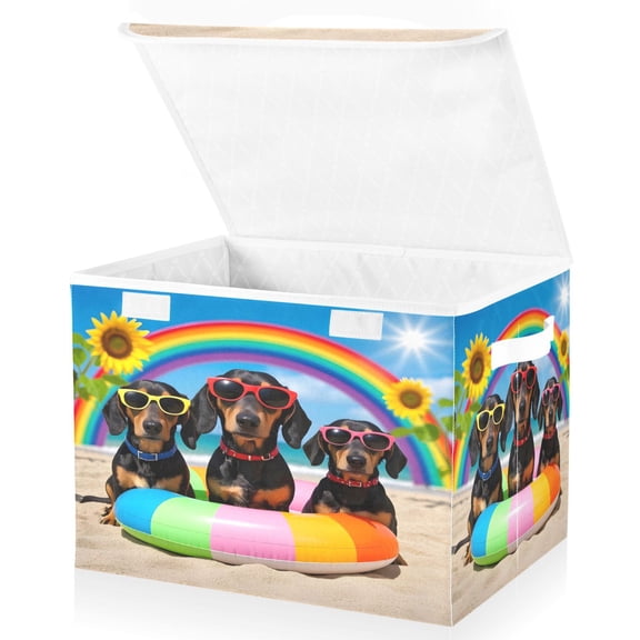 Ryvnso Dachshund Dog Beach Large Lidded Foldable Storage Baskets Cubes Boxes Lids Bin for Home