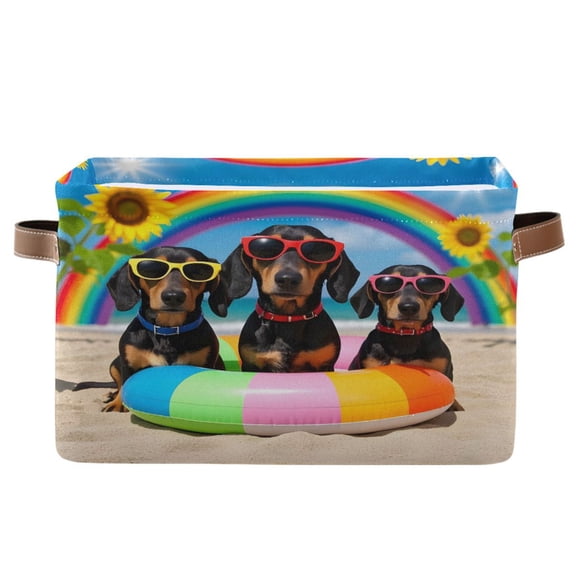 Ryvnso Dachshund Dog Beach Storage Basket Large Bin Foldable Boxes Toys Organizer 14.2x10.2x8.3in 1 PC