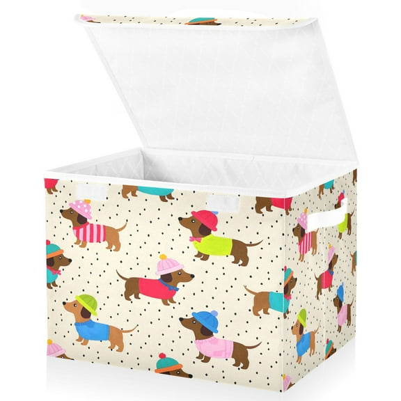 Ryvnso Dachshund Dog Polka Dots Large Lidded Foldable Storage Baskets Cubes Boxes Lids Bin for Home