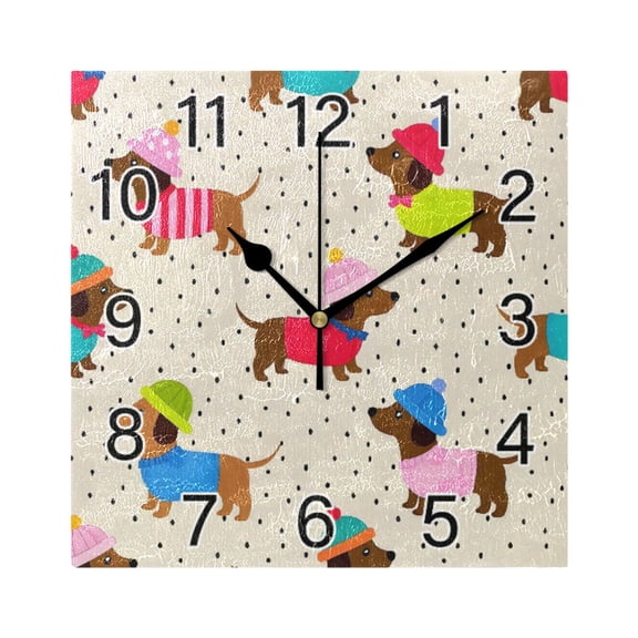 Ryvnso Dachshund Dog Polka Dots Wall Clock Square Silent Non-Ticking Battery Operated 7.78"