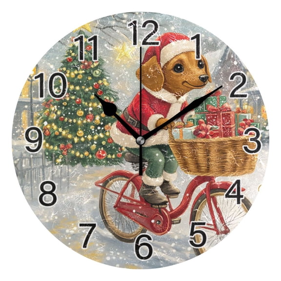 Ryvnso Dachshund Dog Riding in Chrisstmas Wall Clock Non Ticking Silent Kitchen Clock Battery Operated Clocks 10 inch