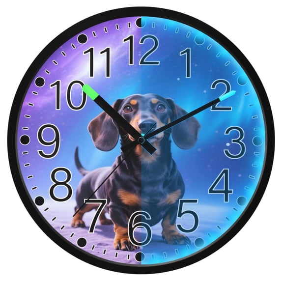 Ryvnso Dachshund Dog Space 12 Inch Night Light Wall Clock Silent Battery Operated Luminous Clocks