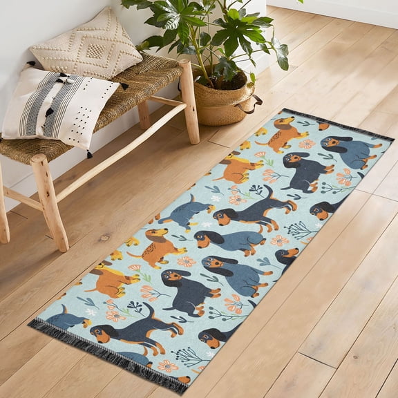 Ryvnso Dachshund Dogs Bedroom Runner Rug 2'x6' Hallway Area Carpet Non Slip Entryway Mat with Tassels