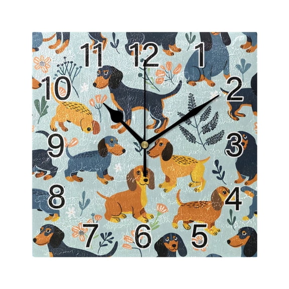 Ryvnso Dachshund Dogs Wall Clock Square Silent Non-Ticking Battery Operated 7.78"