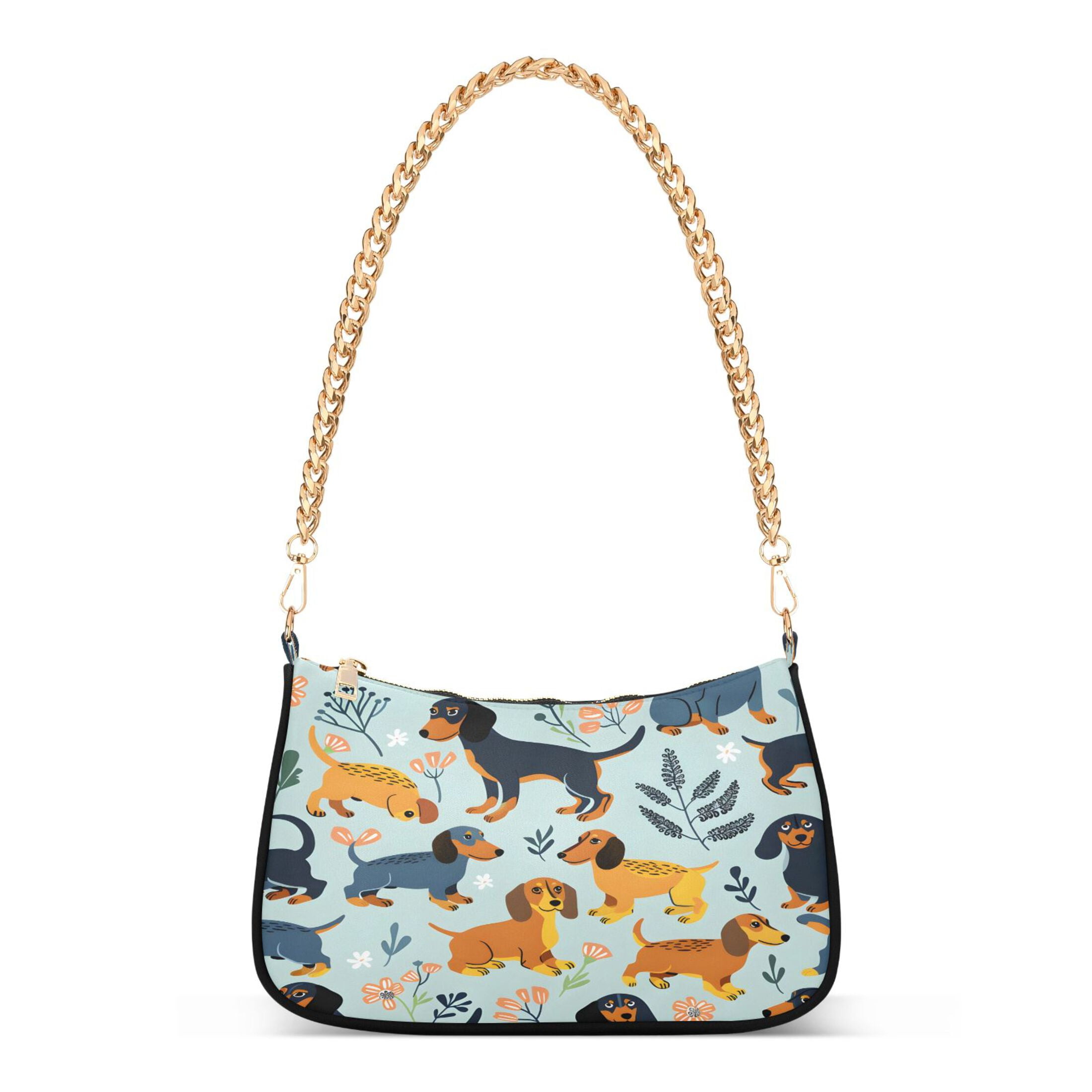 Ryvnso Dachshund Dogs Womens Chain Shoulder Bag Tote Handbags Clutch Hobo Purse with Zipper for Travel