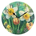 thumbnail image 1 of Ryvnso Daffodils Tulips Flowers Leaves Wall Clock Non Ticking Silent Kitchen Clock Battery Operated Clocks 10 inch, 1 of 7