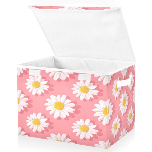 Ryvnso Daisy Chrysanthemum Flower Large Lidded Foldable Storage Baskets Cubes Boxes Lids Bin for Home