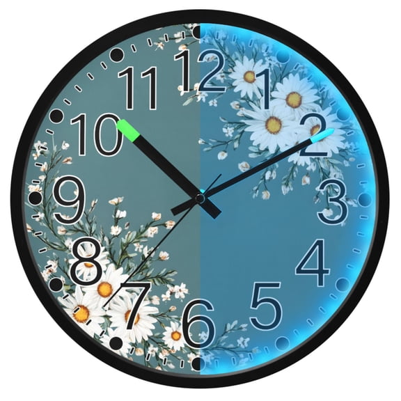 Ryvnso Daisy Floral Art Pattern 12 Inch Night Light Wall Clock Silent Battery Operated Luminous Clocks
