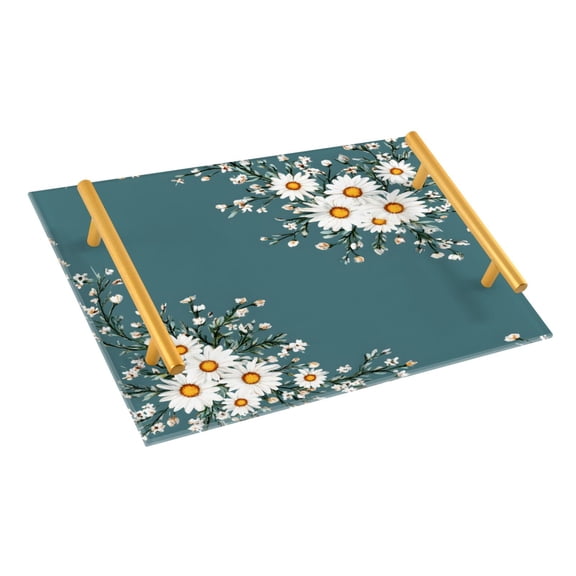 Ryvnso Daisy Floral Art Pattern Bathroom Tray Vanity Countertop Trays Acrylic Organizer