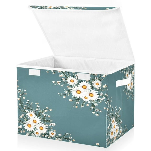 Ryvnso Daisy Floral Art Pattern Large Lidded Foldable Storage Baskets Cubes Boxes Lids Bin for Home
