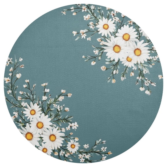 Ryvnso Daisy Floral Art Pattern Round Plate Mats Dining Table Placemat 1 Piece for Holiday Decoration