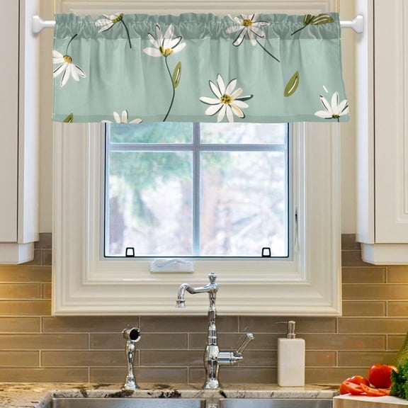 Ryvnso Daisy Floral Pattern Window Valance Kitchen Farmhouse Rod Pocket Short Curtain 54x18 inch