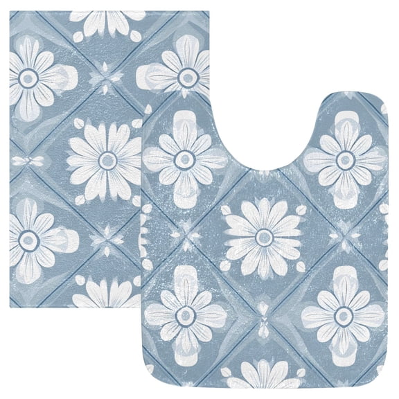 Ryvnso Daisy Flower on Checkered Bathroom Shaggy Rugs Toilet Mat Soft Contour Rug
