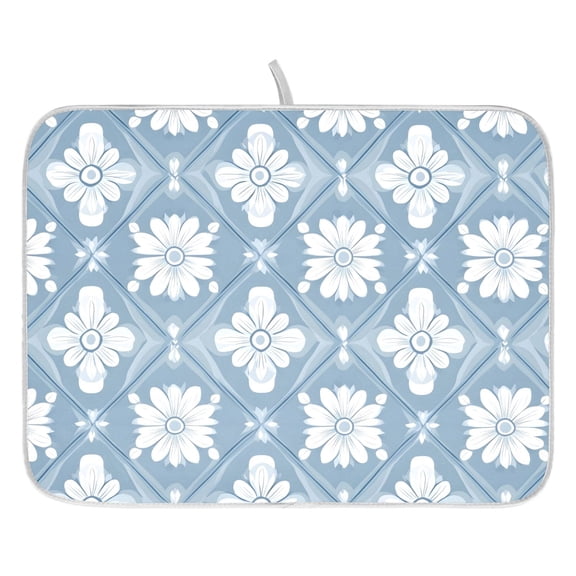 Ryvnso Daisy Flower on Checkered Dish Drying Mat for Kitchen Countertop 16x18 Small Dish Pad Drainer Rack Dish Sink Mats