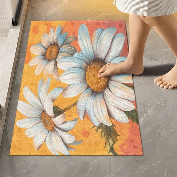 Ryvnso Daisy Flowers Bathroom Shaggy Rugs Toilet Rectangle Mat Soft Contour Rug 24"x16"