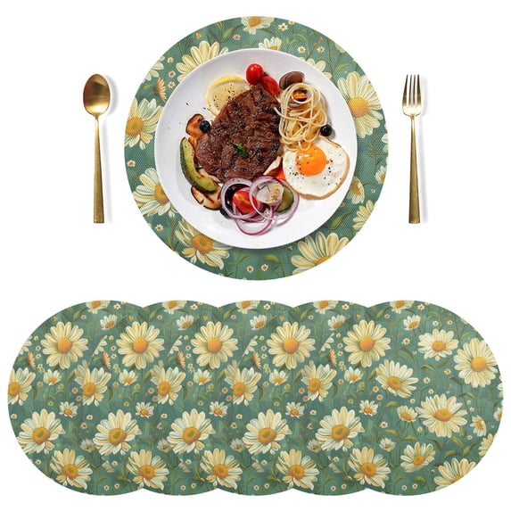 Ryvnso Daisy Flowers Round Plate Mats Dining Table Placemat Set of 6 for Holiday Decoration