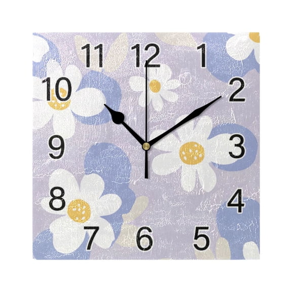 Ryvnso Daisy Flowers Wall Clock Square Silent Non-Ticking Battery Operated 7.78"