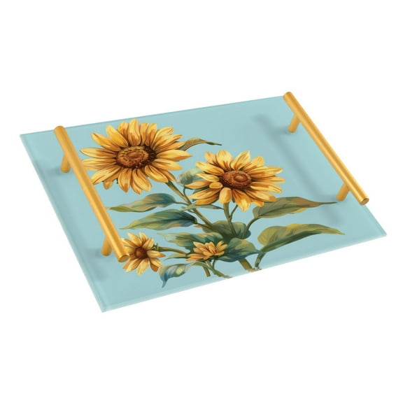 Ryvnso Daisy Flowers on Blue Bathroom Tray Vanity Countertop Trays Acrylic Organizer
