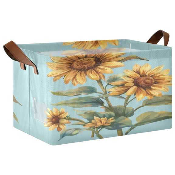 Ryvnso Daisy Flowers on Blue Storage Bins Large Basket Foldable Cube Toys Organizer with Handles 1 PC