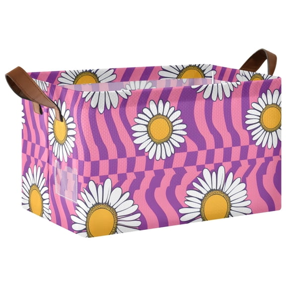 Ryvnso Daisy Flowers on Pink Check Storage Bins Large Basket Foldable Cube Toys Organizer with Handles 1 PC